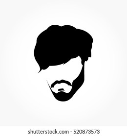 gentle man shaggy haircut from front view in flat black with beard and mustache