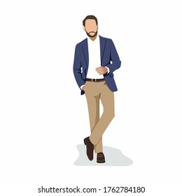 Gentle Man Vector Illustration.Man Wearing Blazer Vector. Isolated Clip Art.