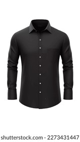 gentil hombres negro polo camisa de manga larga burla vista frontal realista aislado en fondo transparente