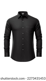 gentil hombres negro polo camisa de manga larga burla vista frontal realista aislado en fondo transparente