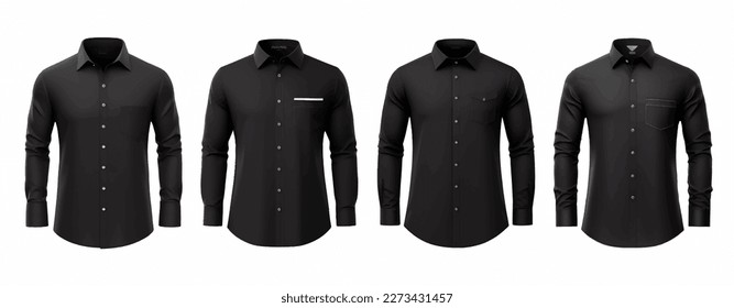 gentil hombres negro polo camisa de manga larga burla vista frontal realista aislado en fondo transparente