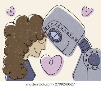 Gentle moment between human and robot with emotional connection trust empathy friendship artificial intelligence and future companionship