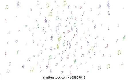 Gentle Musical Background with Pastel Music Symbols. Notes,Bass and Treble Clefs in Soft Pastel Colors