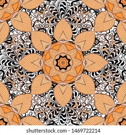 Gentle, nice floral background. Vector floral pattern in doodle style with flowers. Flowers on beige, black and white colors.