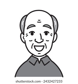 gentle old man, smiling, vector illustration, black and white illustration