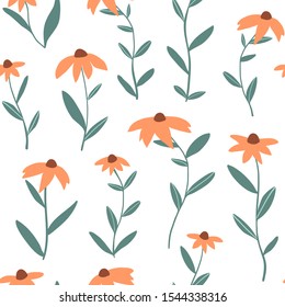 Gentle orange flowers seamless pattern. Floral simple spring or summer graphic design for paper, textile print, page fill. Hand drawn modern and original textile, wrapping paper, wall art.