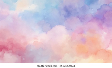 Gentle pastel clouds swirl together, creating a soothing and dreamy atmosphere with soft color transitions.