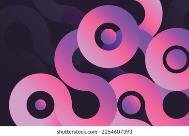 Gentle pastel fluid gradient twisted shapes and circles on black background in abstract style design