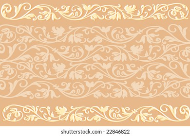 Gentle pattern from flowers and curls on a coffee background (vector)