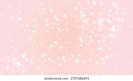 Gentle pink background with falling snowflakes and glitter, festive and soft motion.