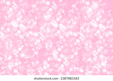 Gentle pink background with glowing bokeh. Luminous particles fall from above. Vector template for girly holiday designs.