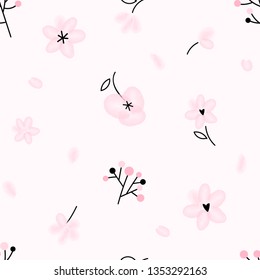 Gentle pink floral seamless vector background. Pink herbarium small-scaled flower pattern. Perfect for girlish surface design, textile print, scrapbook paper.