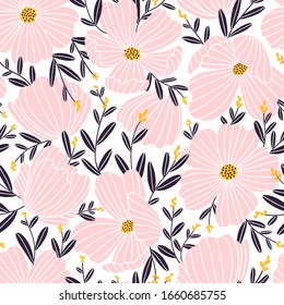 Gentle pink flowers vector seamless pattern