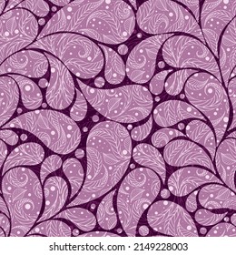 Gentle pink seamless pattern with paisley and transparent snowflakes. Vector image. Eps 10