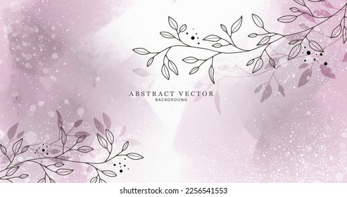 Ilustración vectorial suave rosa con ramas y hojas. Antecedentes de postales, presentaciones, textos, diplomas