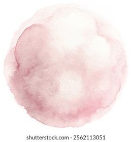 Gentle pink watercolor circle featuring soft textures, suitable for artistic backgrounds and designs.