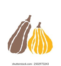 Gentle pumpkin illustration depicting two stylized gourds with contrasting colors and shapes, highlighting their unique features in a simple design