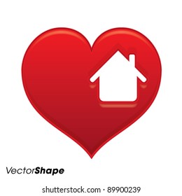 Gentle red heart with house shape inside vector illustration