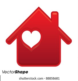 Gentle red house with heart inside vector illustration