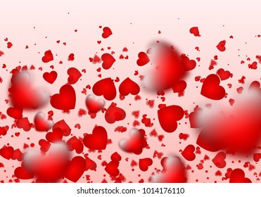 A gentle romantic background with red soaring hearts for romantic greeting. Happy Valentine's Day. Vector illustration