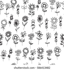 Doodle Collection Flowers Outline Drawing Stock Vector (Royalty Free ...