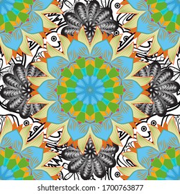 Gentle romantic print. Spring summer time. Flowers on gray, blue and green colors. Holidays mood. Vector seamless cute flower pattern.