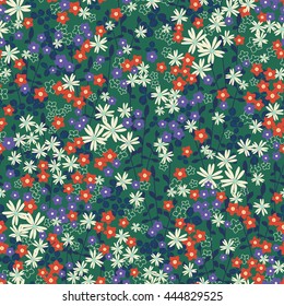 Gentle romantic seamless romantic naive flower ditsy pattern with leaves, wild flowers, spring summer time, nature in bloom, colorful floral background allover print 