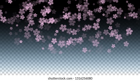 Gentle sakura flowers flying vector background. Spring blossom elements, cherry, peach or apple bloom flowers.