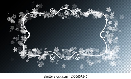 Gentle Scattered Sakura flowers on transparent background. Cherry flowers fall down.