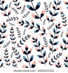 Gentle seamless floral pattern on isolated white background. Botanical ornament in flat style. For wallpaper, prints, postcards.