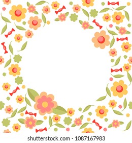 A gentle seamless pattern. Seamless background. Frame. Postcard with space for text. Spring and summer style. Flowers on a white background. Vector.