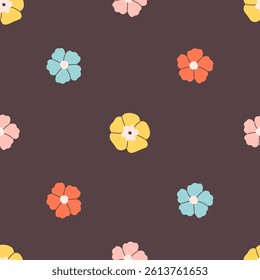 Gentle seamless pattern with colorful flowers. Cute minimalist print. Printing on textiles, wallpaper, wrapping paper. Vector illustration in flat style
