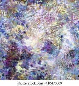 Gentle seamless pattern for fabric. Floral and geometric elements of various size and shape