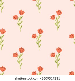 Gentle seamless pattern with flowers. Cute minimalist print. Printing on textiles, wallpaper, wrapping paper. Vector illustration in flat style