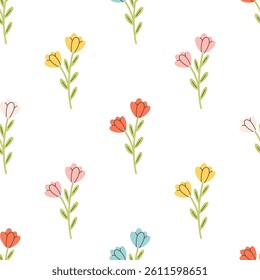 Gentle seamless pattern with flowers. Cute minimalist print. Printing on textiles, wallpaper, wrapping paper. Vector illustration in flat style