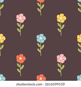 Gentle seamless pattern with flowers. Cute minimalist print. Design for textile, wallpaper, wrapping paper, card, banner. Vector illustration in flat style