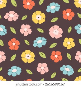 Gentle seamless pattern with flowers. Cute minimalist print. Design for textile, wallpaper, wrapping paper, card, banner. Vector illustration in flat style