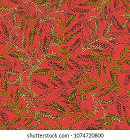 Gentle seamless pattern with hand-drawn herbs.