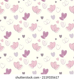 gentle seamless pattern with outlines couples of hearts pastel palette