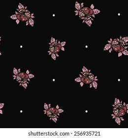 gentle seamless pattern with pink flowers graphic on a black background