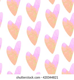 Gentle seamless pattern with pink hearts. Abstract illustration.