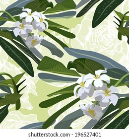 Gentle seamless pattern with realistic branches and flowers