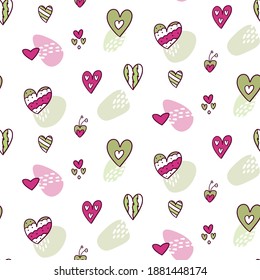 Gentle seamless pattern for valentine's day. Made in a bright style, it is perfect for decorating a gift, printing on gift paper, postcards or fabric.