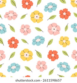 Gentle seamless pattern with various colorful flowers. Printing on textiles, wallpaper, wrapping paper. Vector illustration in flat style