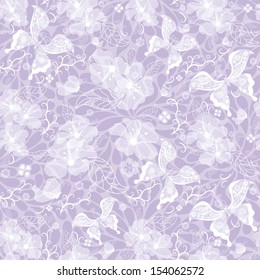 Gentle seamless violet vintage pattern with white translucent flowers and butterflies (vector EPS 10)