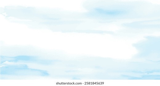 Gentle Sky Blue Aquarelle Brush Strokes Painted on Wet White Paper, Forming a Delicate Textured Surface that Evokes a Calm, Peaceful Feeling with a Soothing, Elegant Watercolor Effect.
