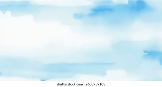 Gentle Sky Blue Aquarelle Brush Strokes Painted on Wet White Paper, Forming a Delicate Textured Surface that Evokes a Calm, Peaceful Feeling with a Soothing, Elegant Watercolor Effect.
