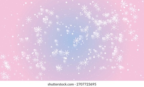 Gentle snowfall effect with sparkling snowflakes and soft bokeh on pink purple gradient background Vector