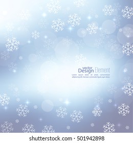 Gentle soft winter abstract background with falling scatter snowflakes, ice crystals and sparkles, glint, twinkle. 