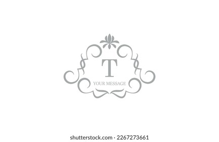 Suave y sofisticado monograma para folletos, invitaciones, menú, etiquetas con letra principal T. Diseño gráfico de páginas, business notch, boutiques, cafés, hoteles. Elemento de diseño de invitaciones de boda clásicas